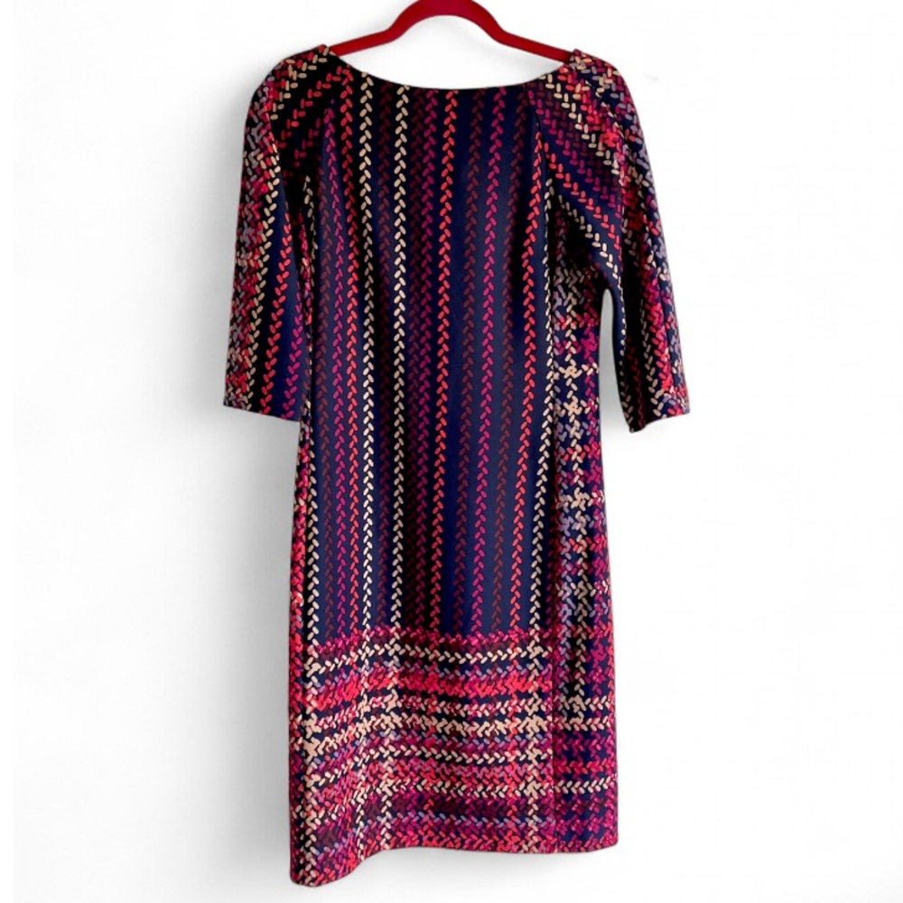 Donna Morgan 3/4 Sleeve Plaid Print Midi Sheath Dress Size 8